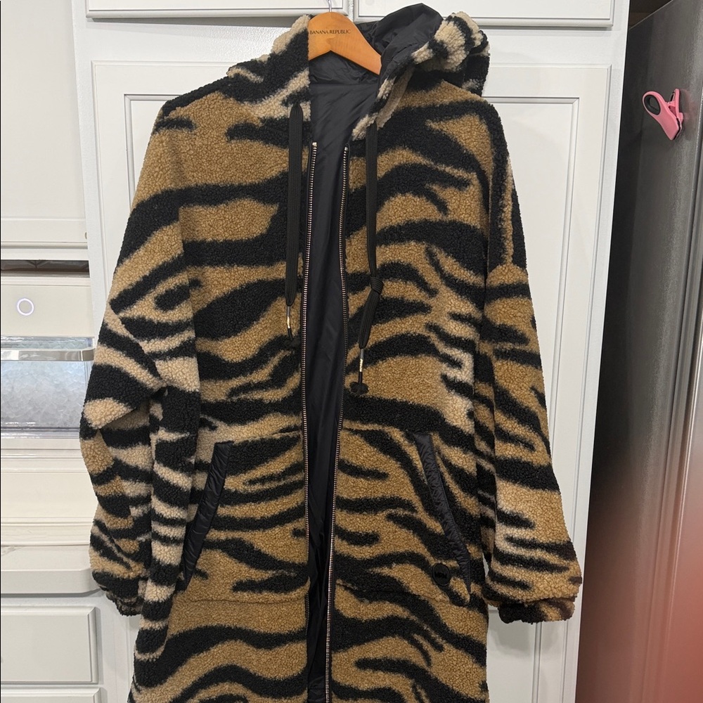 Marina Rinaldi (Max Mara} Ohio Reversible Jersey Jacket TigerHooded Coat